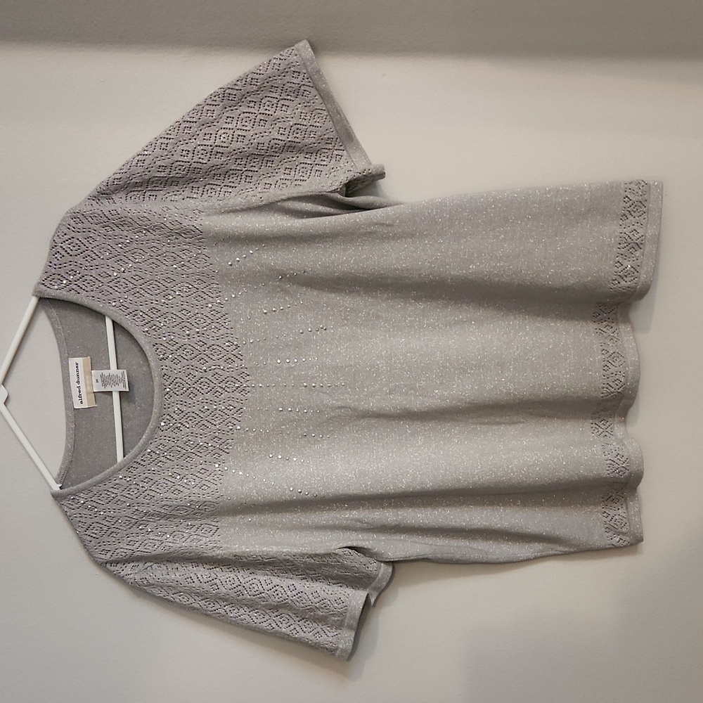 Alfred Dunner Woman's  Gray Silver Sparkle Sweater  2X